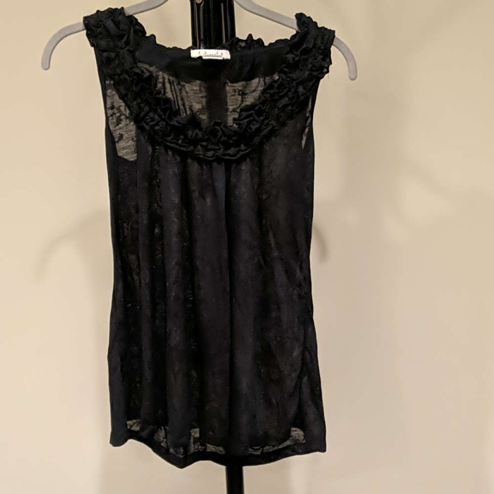Black semisheer boatneck top